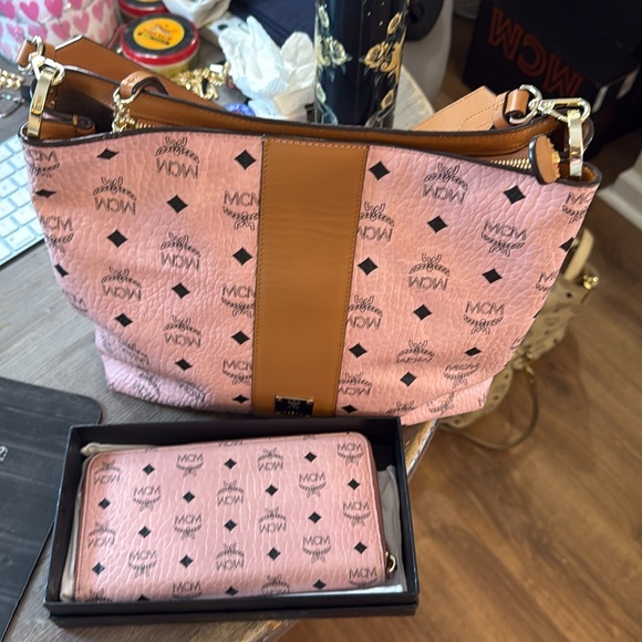 MCM Handbags - MCM Pink and Brown Shoulder Bag